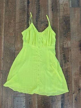 Neon Yellow Button-Front Spaghetti Strap Dress